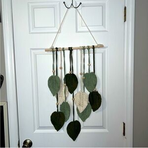 Handcrafted Leaf Wall Hanging Decor - Green and Cream